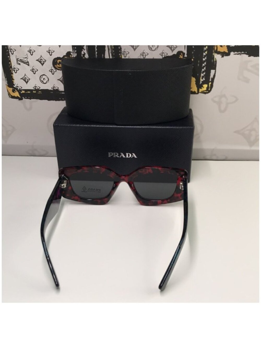 Prada Red Tortoise Shell Sunglasses New - Picture 7 of 15